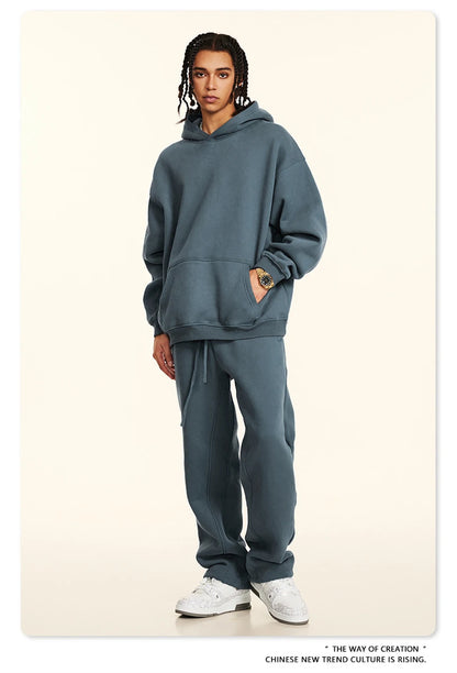 ZODF New 2024 Autumn Winter Men 345gsm Fleece Hoodies Unisex Women Relax Fit Warm Solid Hooded Pullovers Sweatshirts HY0863