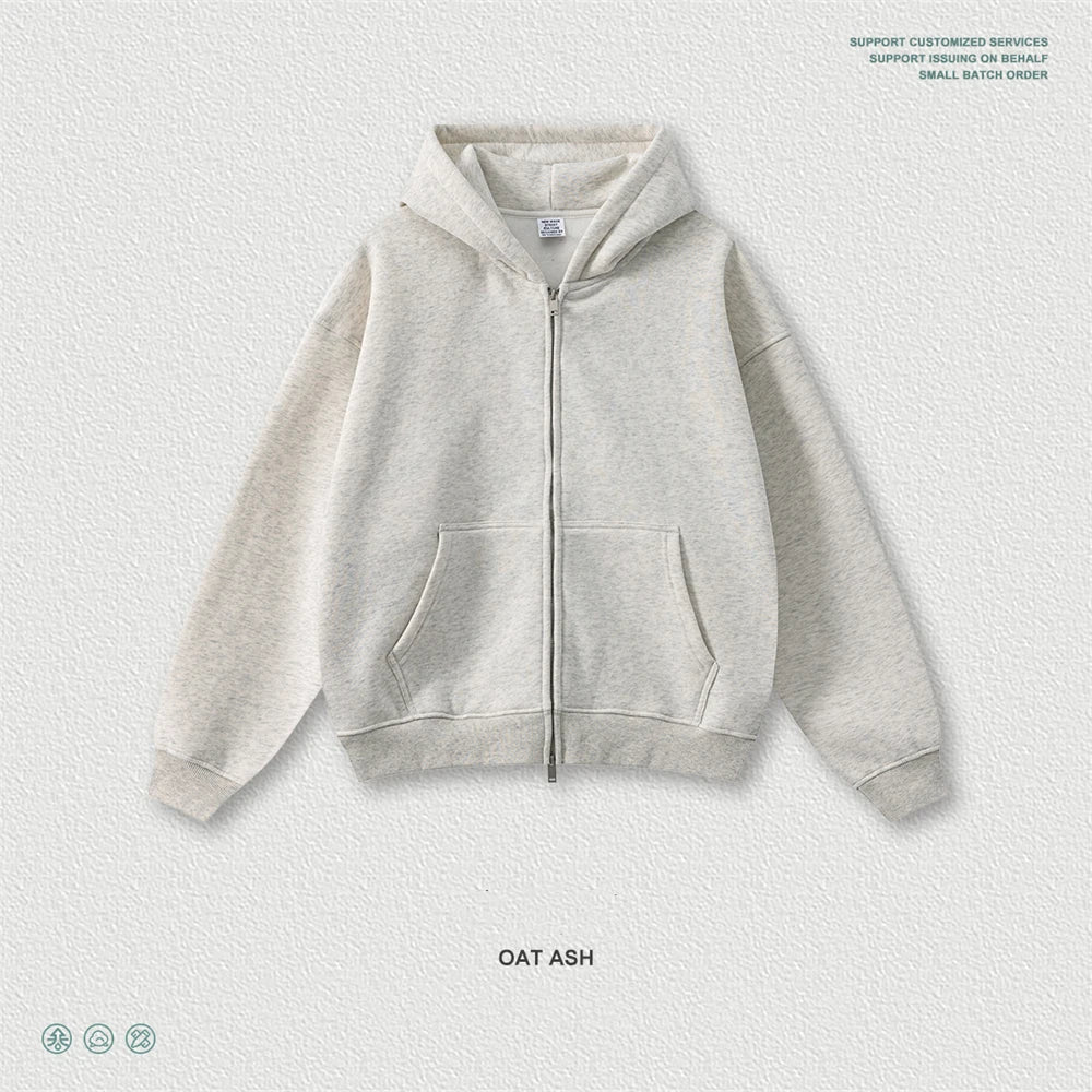 ZODF Fashion Winter 345gsm Boxy Fleece Zipper Hoodie For Men Unisex Cusual Loose Fit Warm Hooded Coat Outwears HY1178