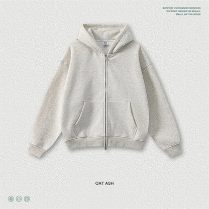 ZODF Fashion Winter 345gsm Boxy Fleece Zipper Hoodie For Men Unisex Cusual Loose Fit Warm Hooded Coat Outwears HY1178