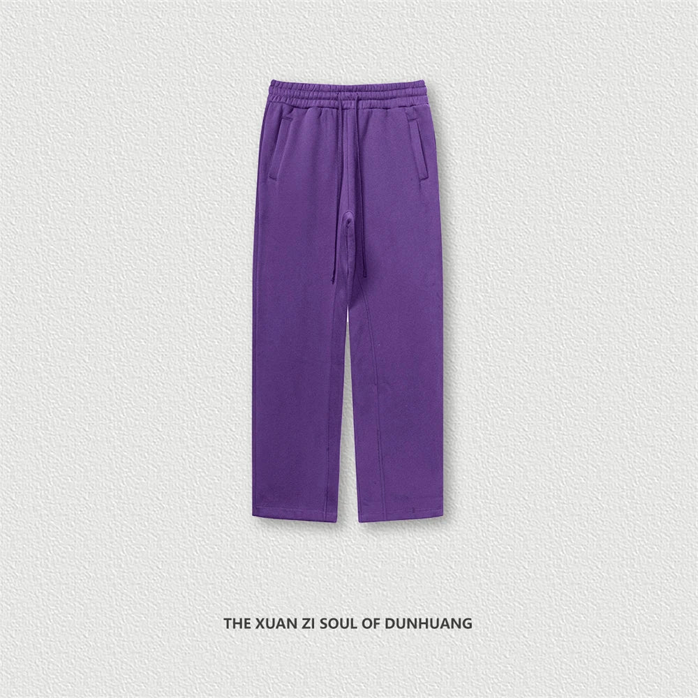 ZODF 345gsm Fleece Straight Pants for Men Unisex Loose Comfortable Sport Trousers Autumn Winter HY0864 - PURPLE / S