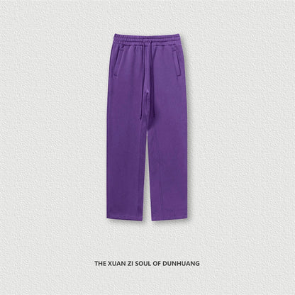 ZODF 345gsm Fleece Straight Pants for Men Unisex Loose Comfortable Sport Trousers Autumn Winter HY0864 - PURPLE / S