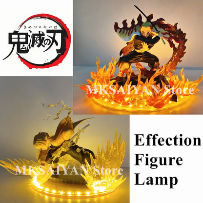 Anime Figures Demon Slayer Rengoku Kyoujurou Agatsuma Zenitsu Fire Led Scene DIY PVC Action Figure Toy Kimetsu no Yaiba Figurine