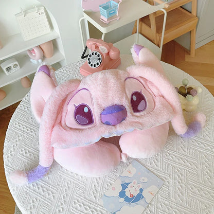 Cartoon Angel Travel Neck Pillow Car Neck Hooded Pillow U-Shaped Portable Blackout Nap Pillow Adjustable Traveling Neck Pillow