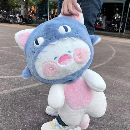 Cute Cosplay Shark Cat Plushie Sharks Hat Can be Removed Hooded Aniamls Kitten Plush Toy Doll For Girl Birthday Gift