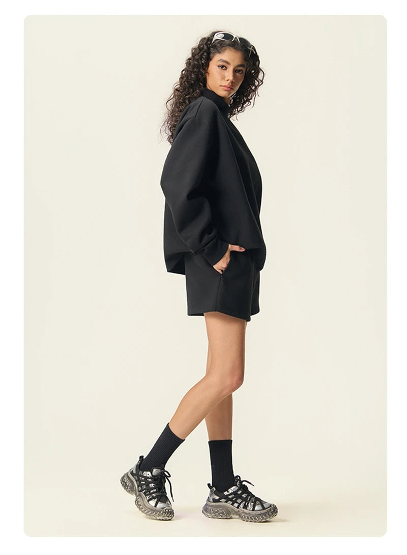 ZODF 2025 Winter Women 350gsm Warm Fleece Sweatshirts Girls Female Hip Hop Half Turtleneck Pullovers Brand Clothing HY056