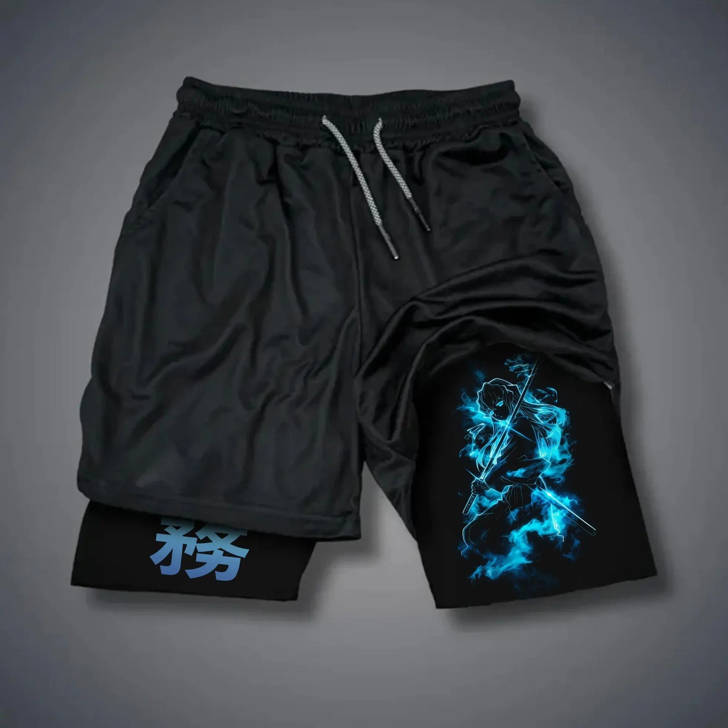 Demon Slayer Anime Men Gym Shorts Quick Dry Double-layer Sports Pants Streetwear Summer Workout Sportswear Fitness Beach Pants