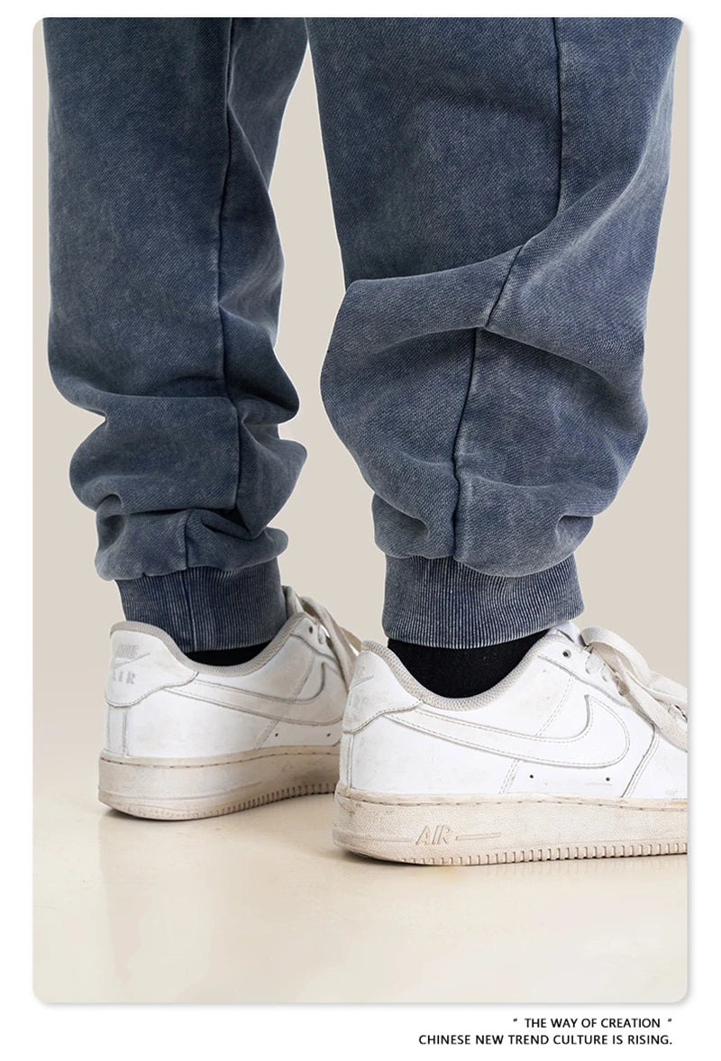 ZODF New Autumn Winter Men Washed 400gsm Sweatpant Unisex Loose Heavyweigh Cotton Sport Joggers Pants Streetwears HY0893