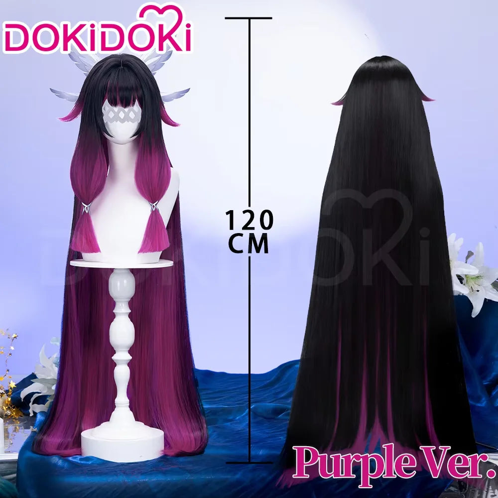 120cm Columbina Wig Genshin Impact Fatui Harbinger Cosplay Women Cute Halloween with Free Cap - Purple