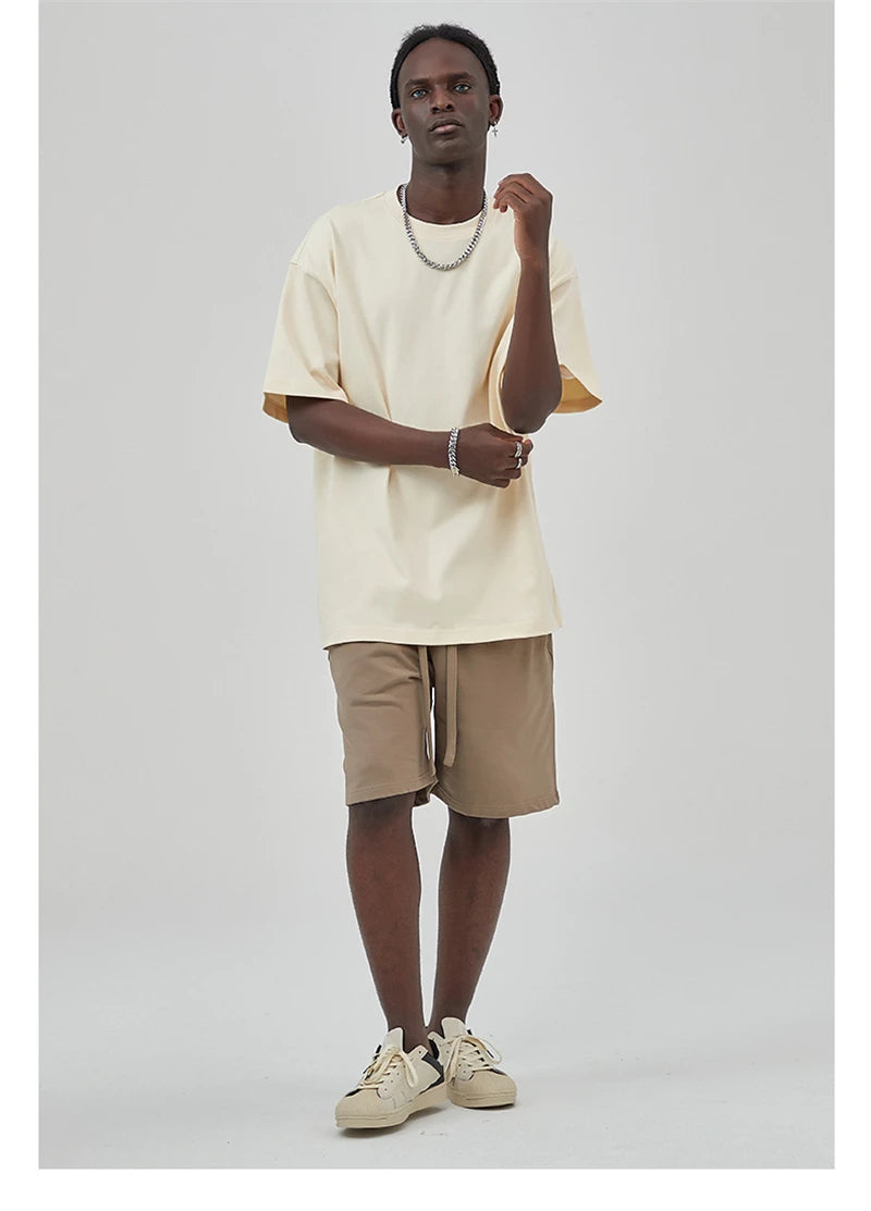 ZODF Summer Men 100% Cotton Solid Oversized Heavyweight 305gsm No-Shrink T-Shirt HY0165