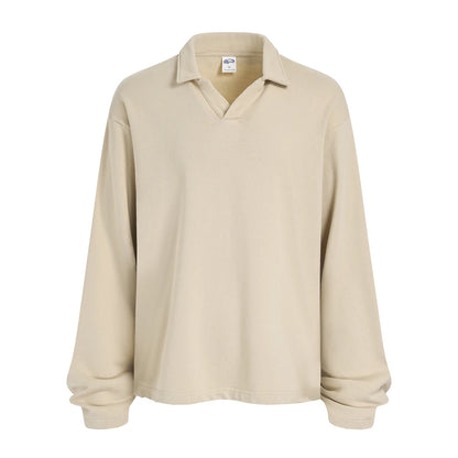 ZODF Retro Heavy Weight 400gsm Washed Cotton T-Shirts For Man Unisex Full Sleeve Turn Down Collar T Shirt Brand Tops HY1087