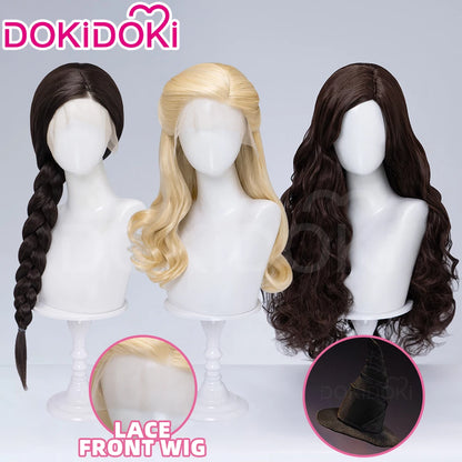 Glinda Elphaba Cosplay Wig Anime Wicked DokiDoki Front Lace Wig Golden Long 60cm Hair Glinda Cosplay Elphaba Hat Free Cap