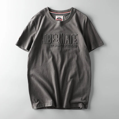 Summer American Retro Short-sleeved O-neck 3D Letter Printed T-shirt Men's Fashion Simple 100% Cotton Washed Casual Sport Tops