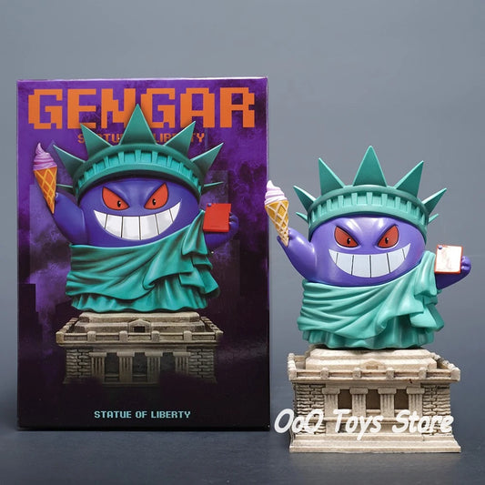 14cm Pokemon Gengar PVC Figure Anime Cosplay Statue of Liberty Model Collectible Toy Christmas Gift - With retail box