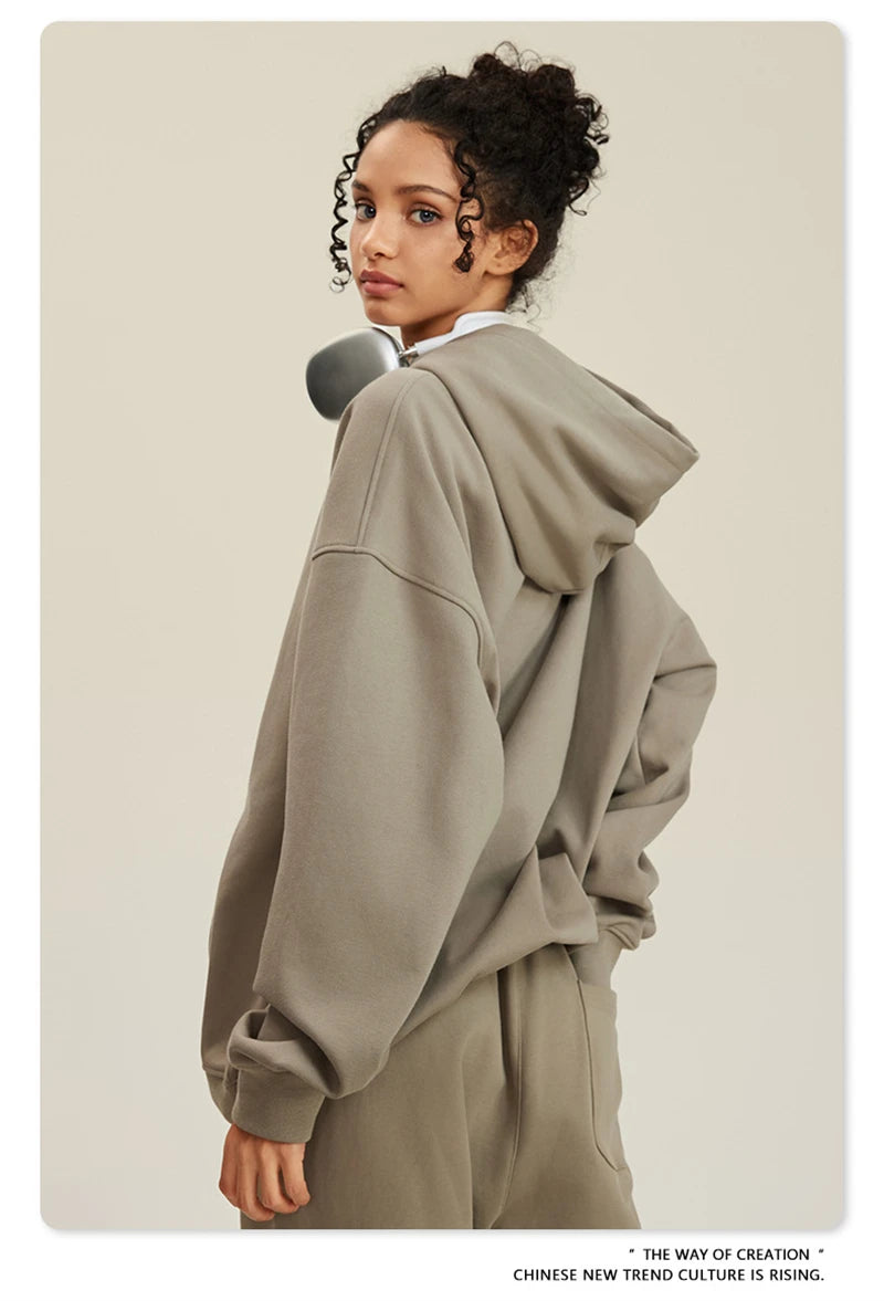 ZODF New Winter 440gsm Terry Hooded Hoodies For Men Retro Unisex Couple Loose Oversized Solid Pullovers Streetwears HY0664