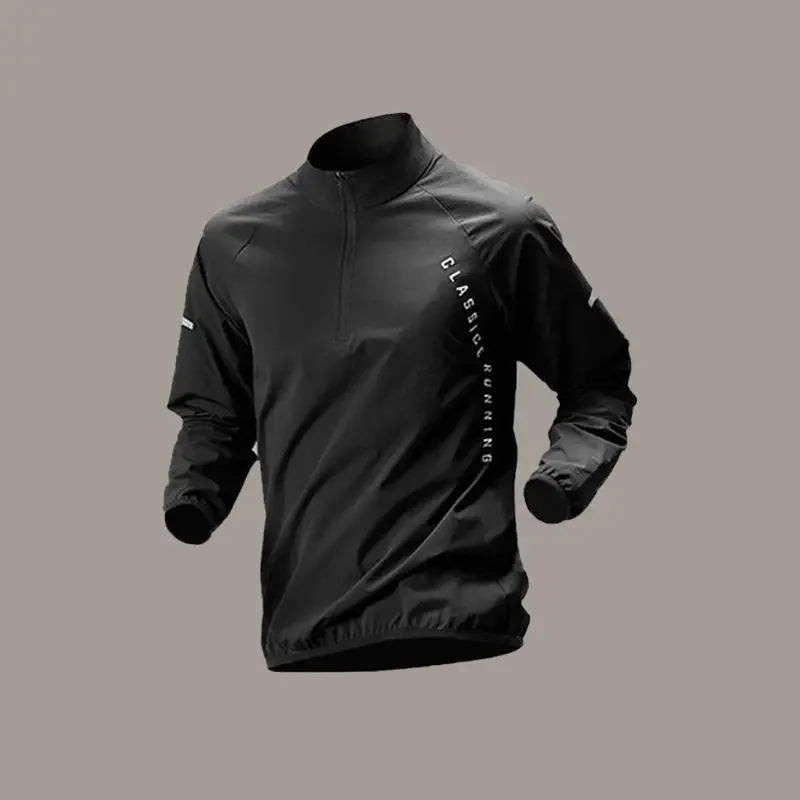 Men’s Quick-Dry Autumn Long-Sleeve Zipper Sports Set for Running Cycling Gym and Training - Black Top / M