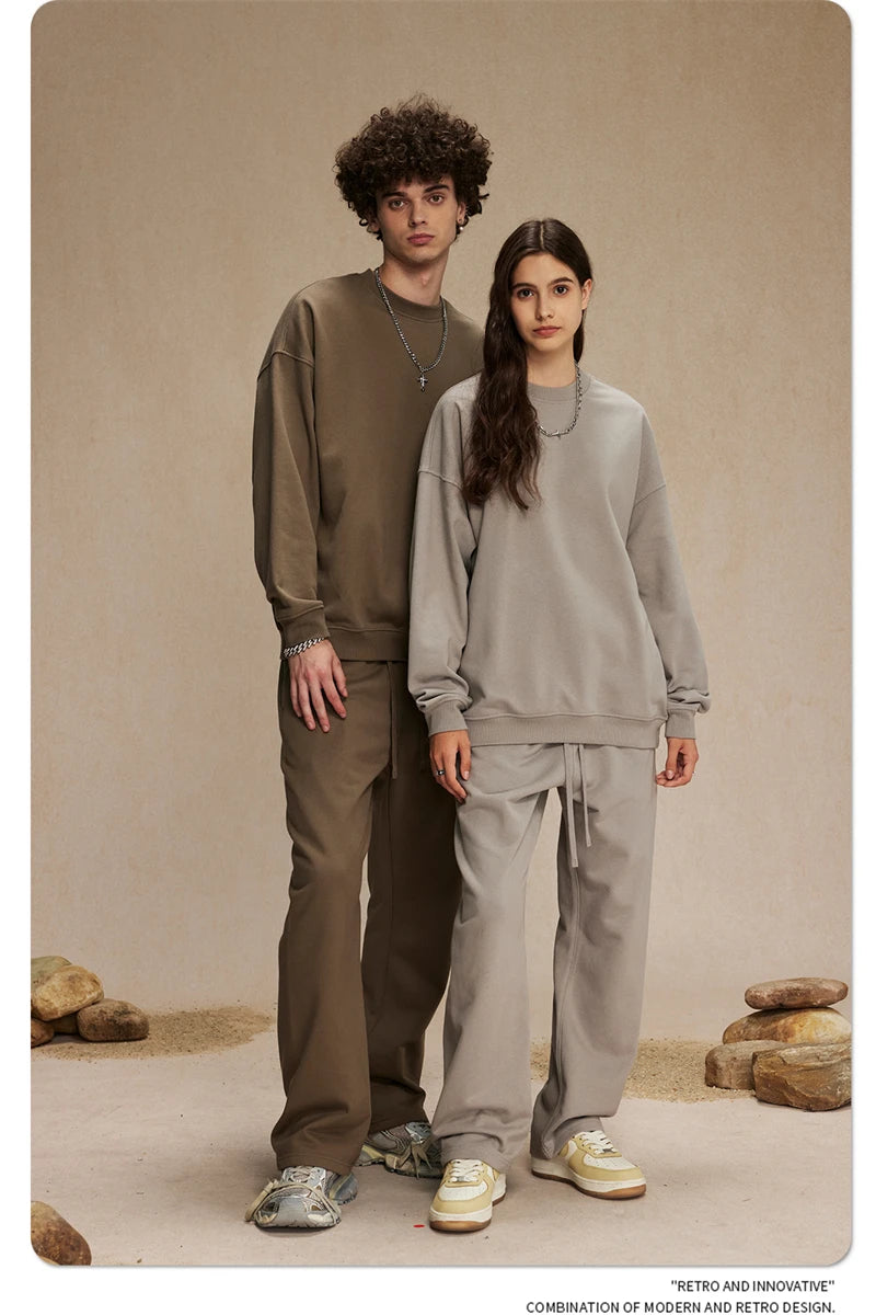 ZODF 2024 Autumn Winter Men's Basic O-Neck Sweatshirt Unisex Loose Solid 430gsm Terry Pullovers Streetwears HY0910