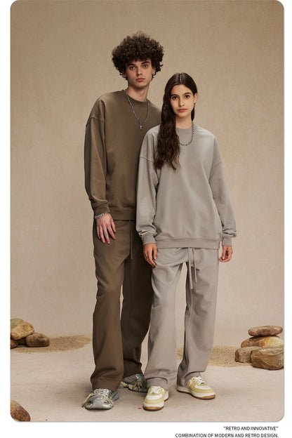 ZODF 2024 Autumn Winter Men's Basic O-Neck Sweatshirt Unisex Loose Solid 430gsm Terry Pullovers Streetwears HY0910