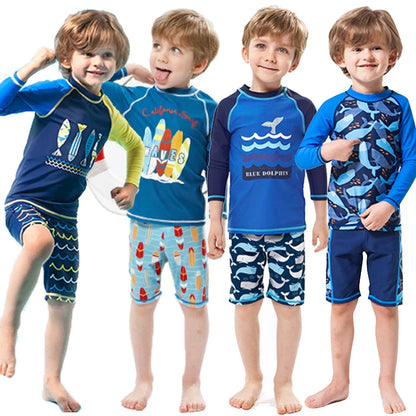 Boys Swimwear Toddler Summer Children Swimsuit Long Sleeve Kids Bathing Suits Infant Top+Shorts Two-piece Set Surf Beach Outfits