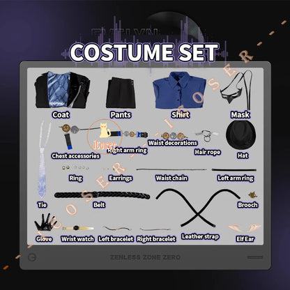 Zenless Zone Zero Hugo Cosplay Costume Wig Hat Mask Earrings Mockingbird New Eridu Hugo Vlad Ravenlock Halloween for Women Girls