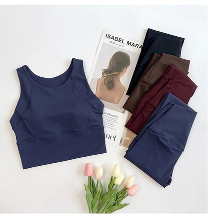 2 Piece Yoga Clothes Women's Gym Yoga Set Strap Cross Back Push Up Sport Bra High Waist Yoga Leggings Sportwear Workout Wear