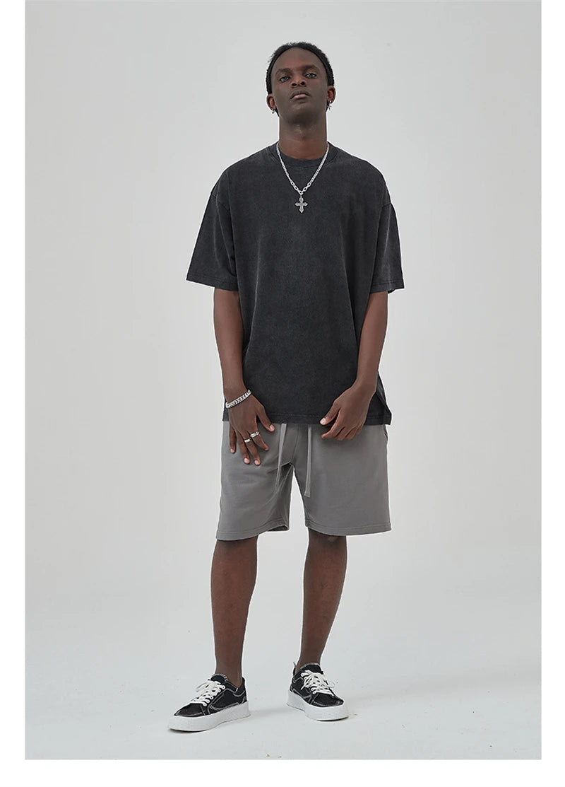 ZODF New Summer Solid Washed Cotton T-Shirts Streetwears For Men Unisex Retro High Street 275gsm Basic Tees Brand Tops HY0071