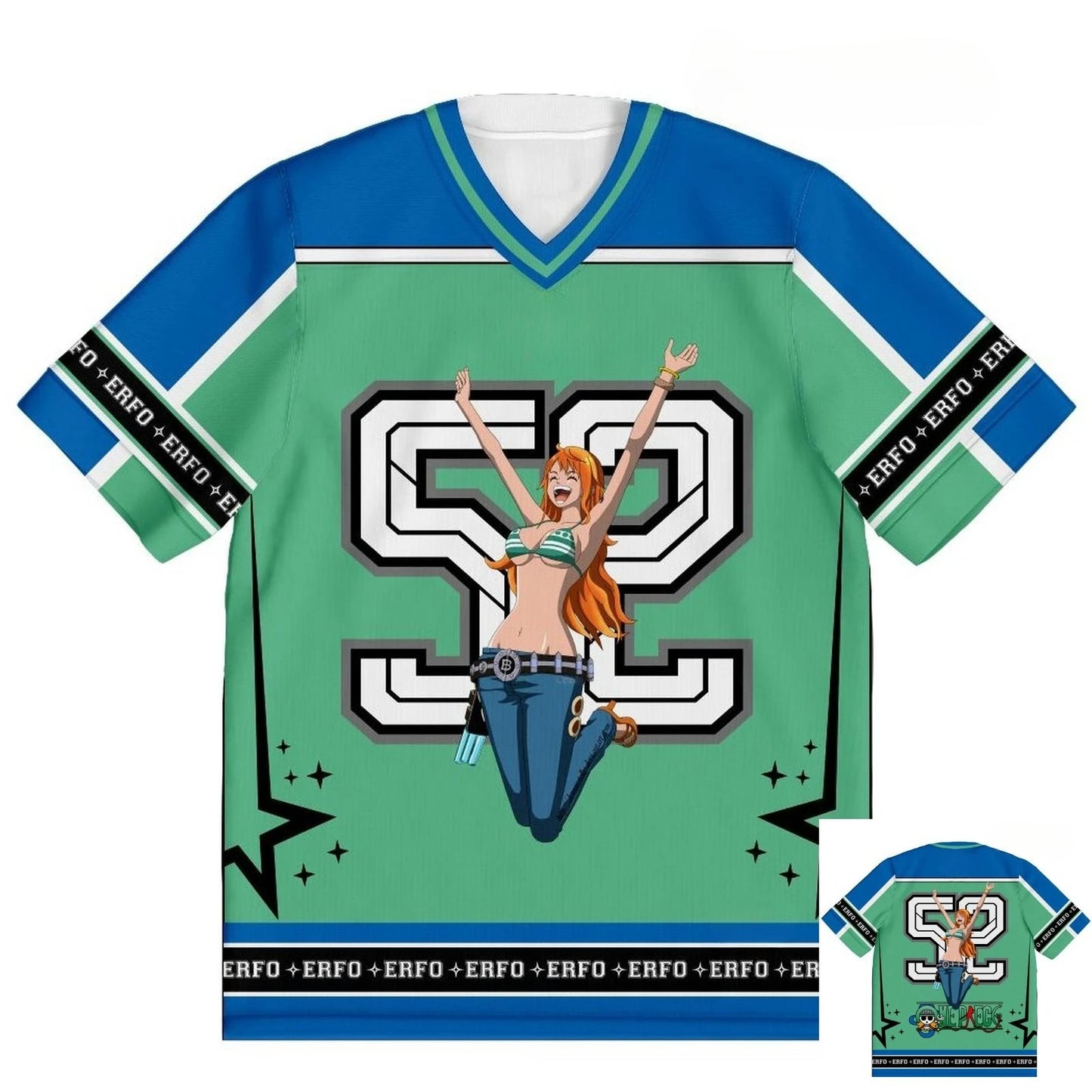 52 Jersey One Piece Nami Anime Y2k Korean Style Kpop Baseball Hockey T-shirt Fashion Streetwear Anime Daily Unisex Tops Tees