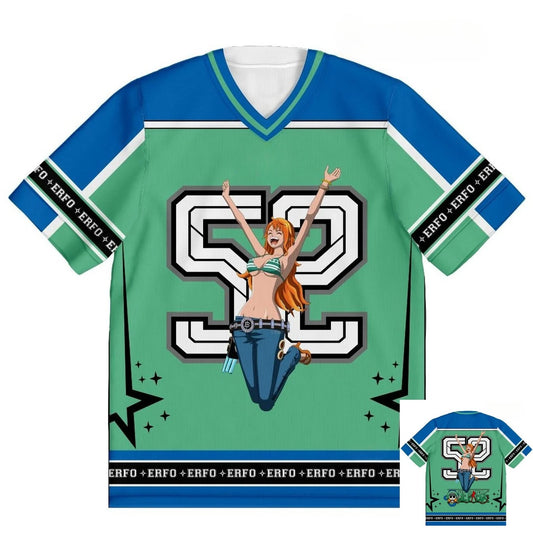 52 Jersey One Piece Nami Anime Y2k Korean Style Kpop Baseball Hockey T-shirt Fashion Streetwear Anime Daily Unisex Tops Tees
