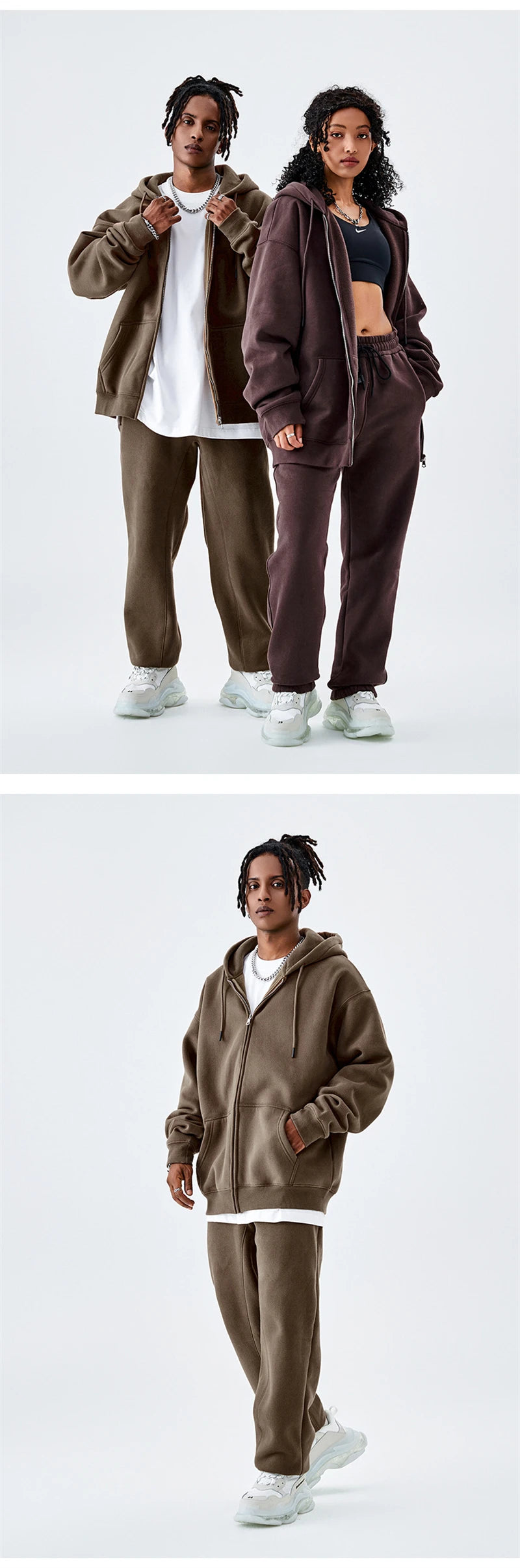 ZODF Basic Winter Men Fleece Zipper Hoodies Unisex Casual Loose 350gsm Warm Solid Hooded Sweatshirts Coats 18 Colors HY0726