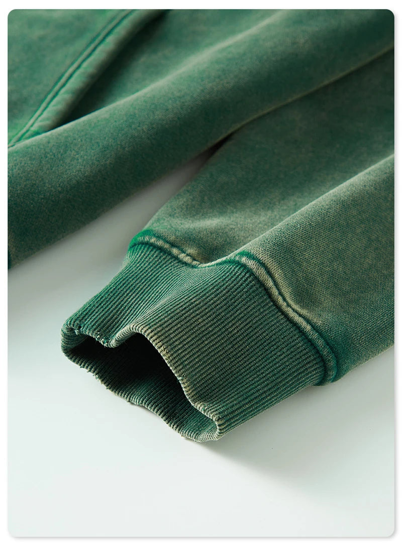 ZODF Winter Autum Men's Washed 400gsm Fleece Hoodies Unisex Couple Retro Oversized Ripped Hooded Sweatshirts Pullovers HY0652