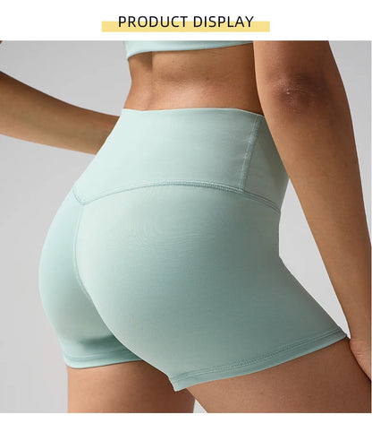 Solid Color Women’s High-Waisted Fitness Yoga Shorts – Quick Dry Breathable for Running & Cycling