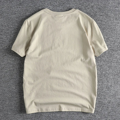 Summer American Retro Short-sleeved O-neck Locomotive Printed T-shirt Men's Fashion Simple 100% Cotton Washed Casual Sport Tops