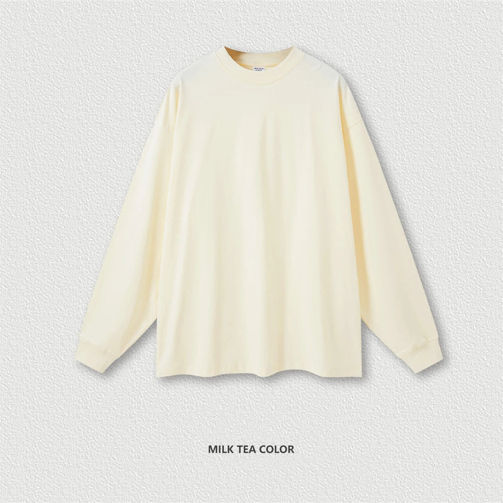 ZODF Autumn Winter 425gsm Long Sleeve T-Shirt American Retro Unisex Loose Heavyweight Basic Cotton T Shirts TEE HY0676