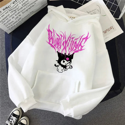 Long Sleeve Y2k Women'S Sweatshirt Luxury Brand Sanrio Kuromi Pattern Print Hoodie Girly Aesthetic Discount Youth Student Tops