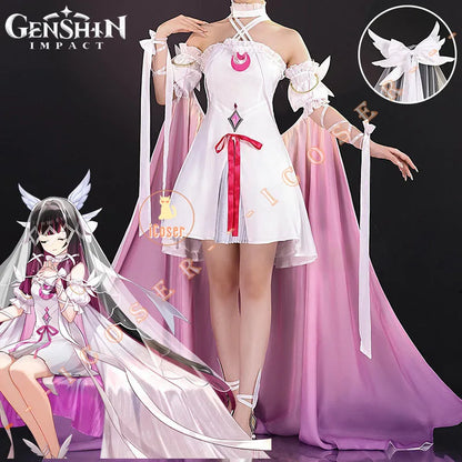 Genshin Impact Columbina FES 2026 Cosplay Costume Wig Dress The Damselette Eleven Fatui Harbingers Halloween Party Women Girls