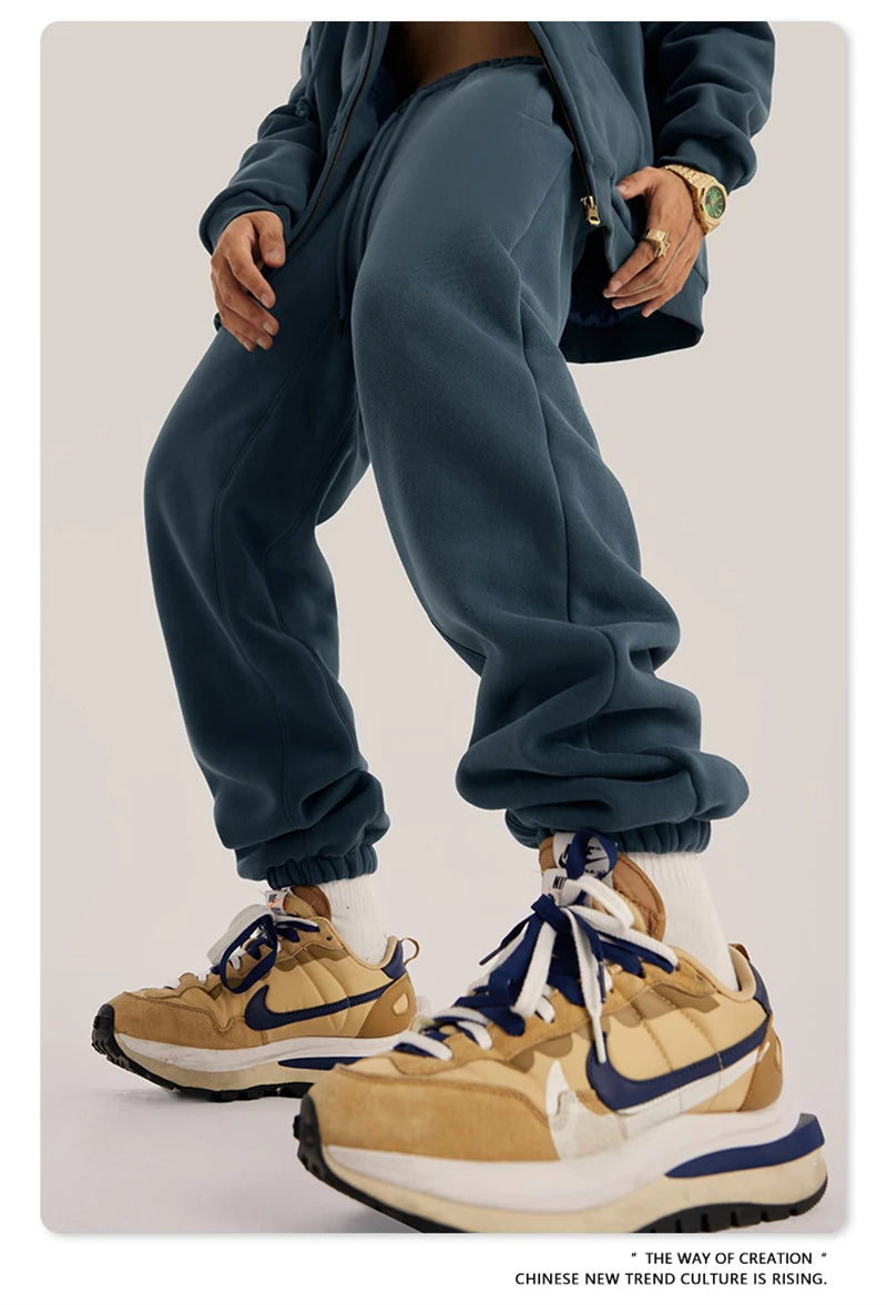 ZODF Unisex 345gsm Fleece Sweatpants Loose Fit Retro Hip Hop Winter Joggers HY0005