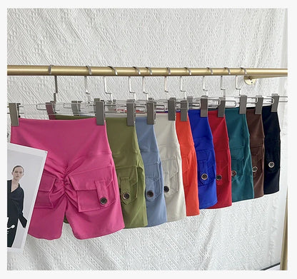 Nude High Waist Peach Butt Sport With Pocket Yoga Shorts Leggings Quick Drying Gym Training  Cycling Outdoor sports Shorts