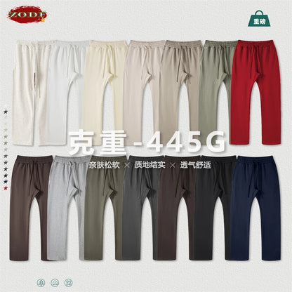 ZODF New 2025 Autumn Men's 445GSM Sweatpants Unisex High Street Soft Knitted Straight Pants Brand Streetwears Tracksuits HY0382