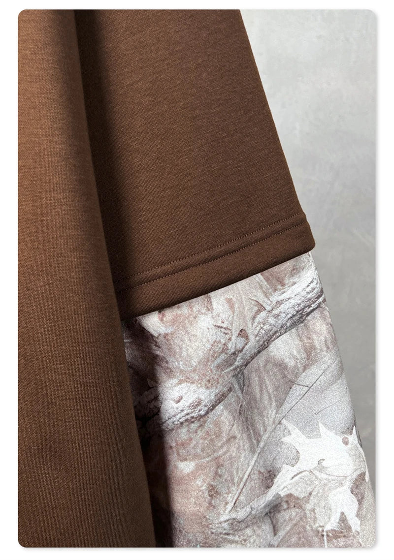 ZODF Fashion Winter Fake 2-Piece 340gsm Fleece Hoodies For Men Unisex High Street Camouflage Sleeve Hooded Pullovers HY1153