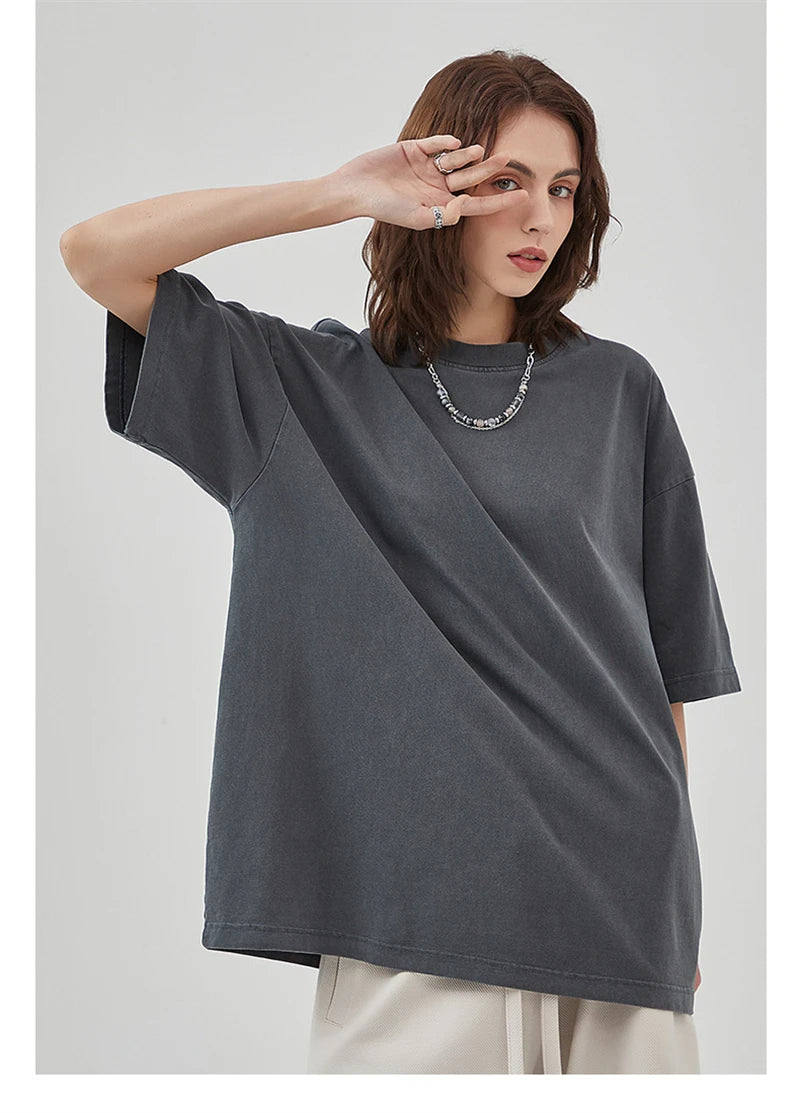 ZODF New Summer Solid Washed Cotton T-Shirts Streetwears For Men Unisex Retro High Street 275gsm Basic Tees Brand Tops HY0071