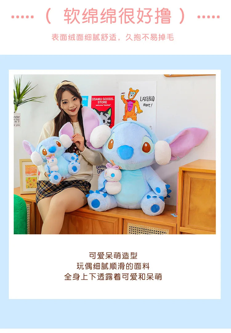 60/80/100cm Super Big Size Stitch Winter Disney Kawaii Anime Plush Stuffed Doll Cartoon Plushies Children's Pillow Holiday Gift