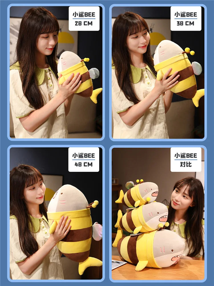 ZU Cute Flower Face Honey Bee Plush Toy Lovely Shark & Bee Caterpillar Ladybug Stuffed Soft Dolls Gift for Girl Boy Home Decor