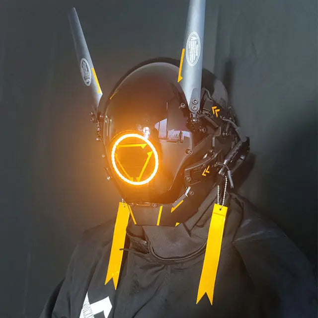 Cyberpunk Helmet Cosplay Mask with LED Light Dreadlocks Braided Wings Shinobi Samurai Style – Birthday & Christmas Gift