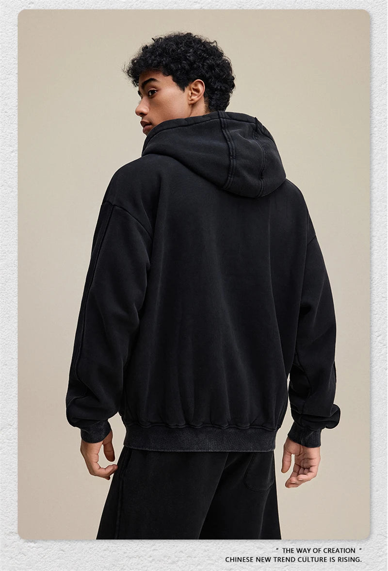 ZODF Retro 2025 Autumn Winter Unisex Zipper Fleece Hoodie 400gsm Washed Batik Warm Hooded Coat HY1084