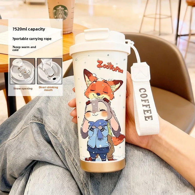 Disney Zootopia Coffee Mug Judy Nick 520ML 304 Stainless Insulated Cup Cartoon Thermos Cup Kids Student Water Cup Holiday Gift
