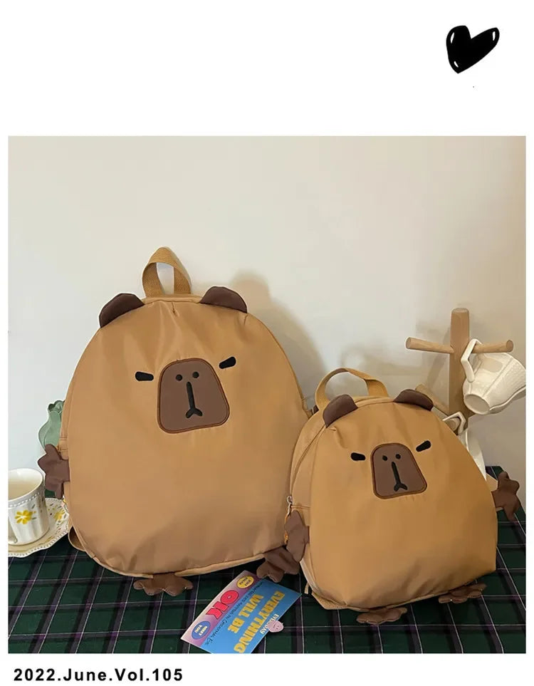 Kawaii Capybara Nylon School Bag Laptop Backpack Cartoon Children's Backpack Travel Casual Book Bags Large Capacity Backpack
