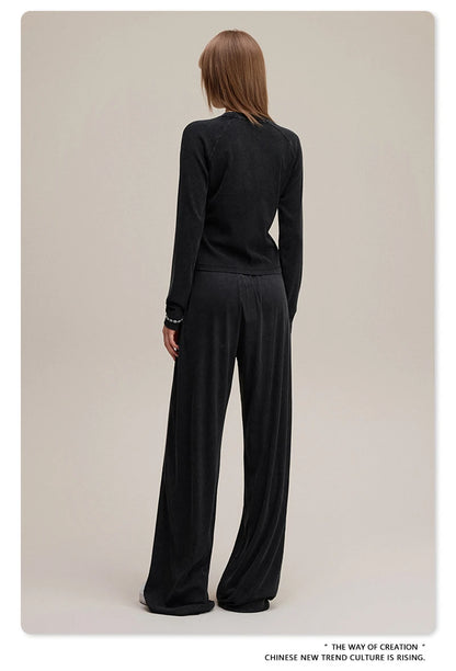 ZODF Women 2025 Solid Comfortable Loose Pants Girls Female 275gsm Solid Wide Lge Straight Trousers Brand Bottoms HY1137