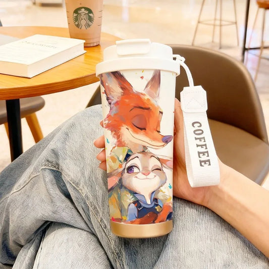 Disney Zootopia Coffee Mug Judy Nick 520ML 304 Stainless Insulated Cup Cartoon Thermos Cup Kids Student Water Cup Holiday Gift