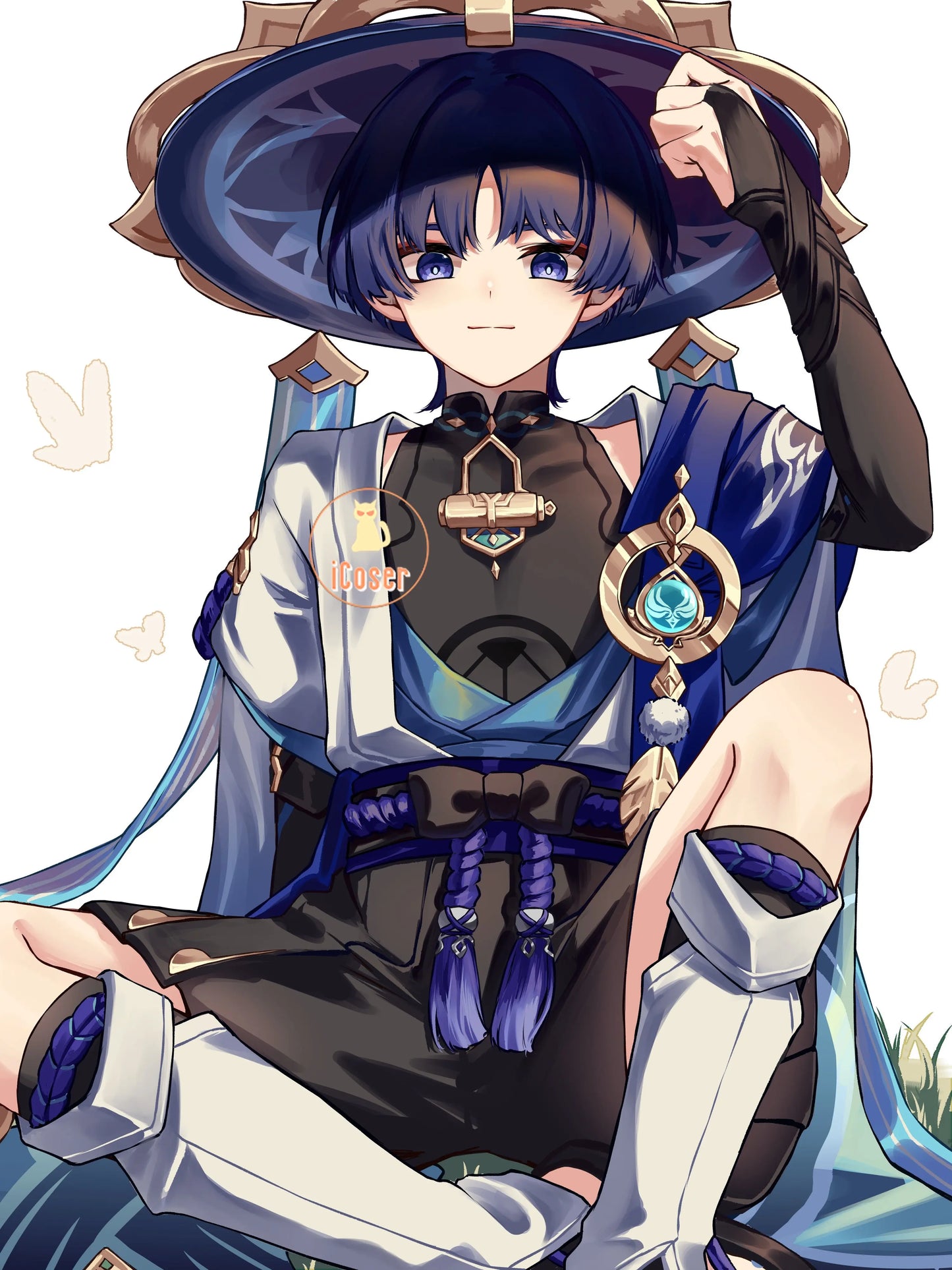 Genshin Impact Scaramouche Wanderer Vision Pendant Key Chain Cosplay Luminous Metal Glass Backpack Pendant  Anemo Prop Accessory