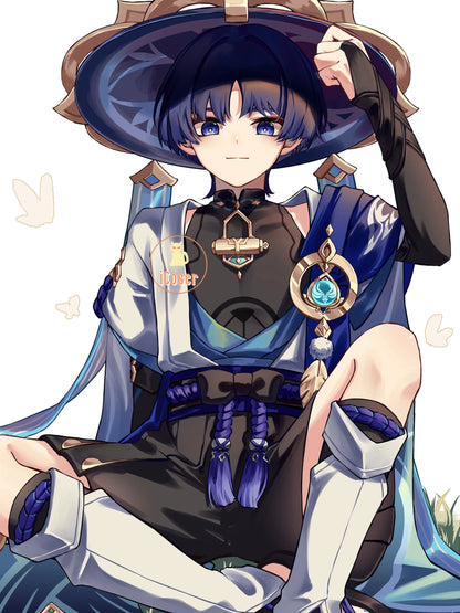 Genshin Impact Scaramouche Wanderer Vision Pendant Key Chain Cosplay Luminous Metal Glass Backpack Pendant  Anemo Prop Accessory