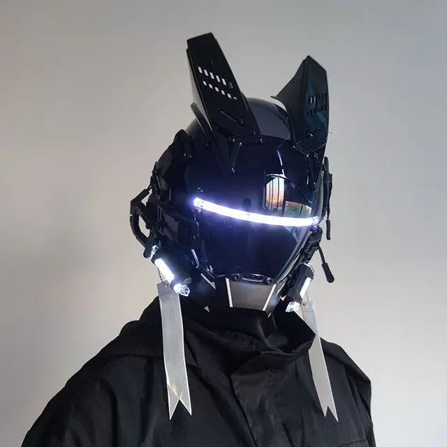 Cyberpunk Helmet Cosplay Mask with LED Light Dreadlocks Braided Wings Shinobi Samurai Style – Birthday & Christmas Gift